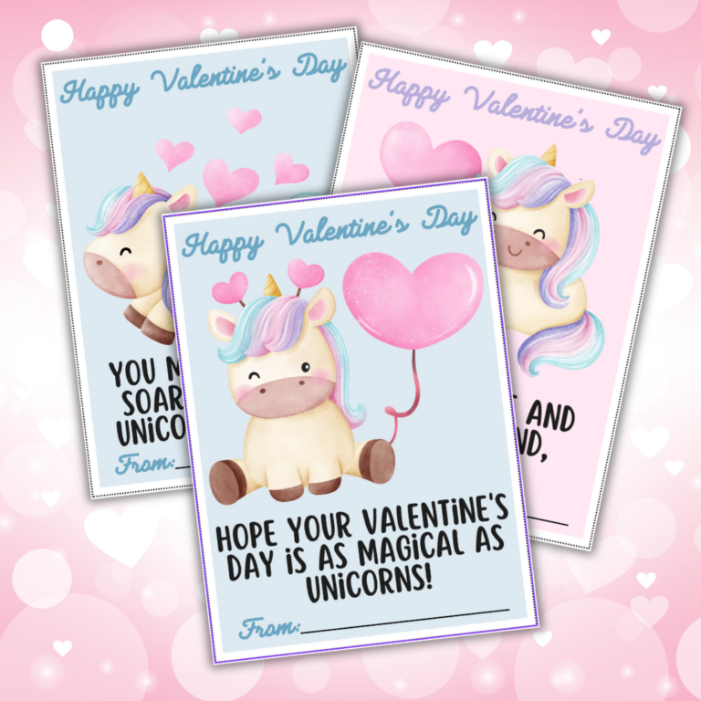 Unicorn Valentines Day Cards Printable