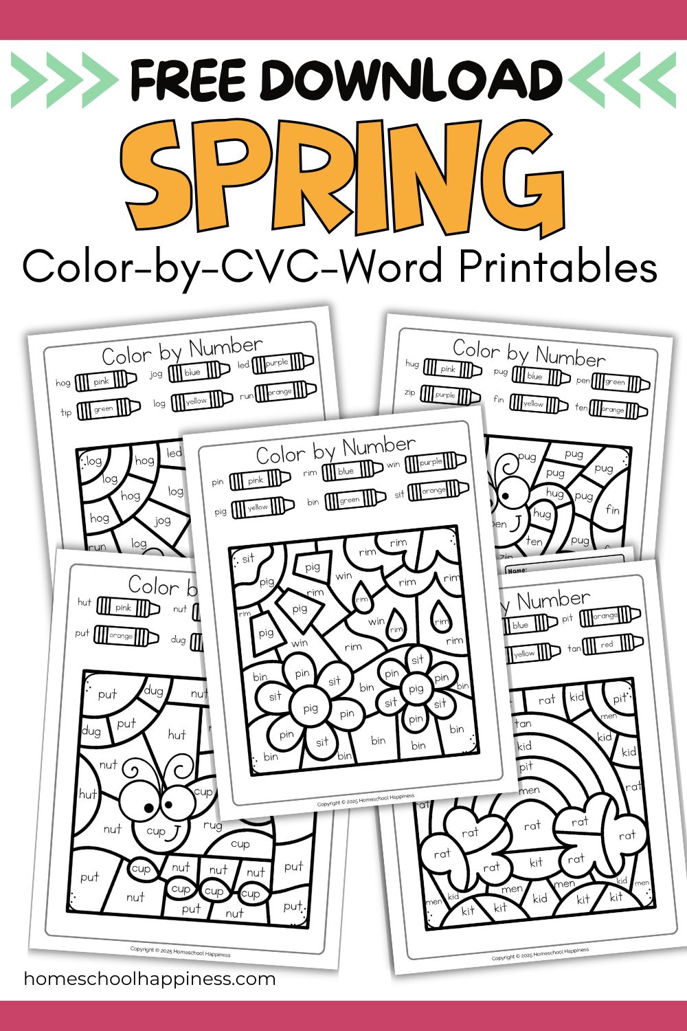 Free Spring CVC Worksheets & Color-by-Code Fun for Kids