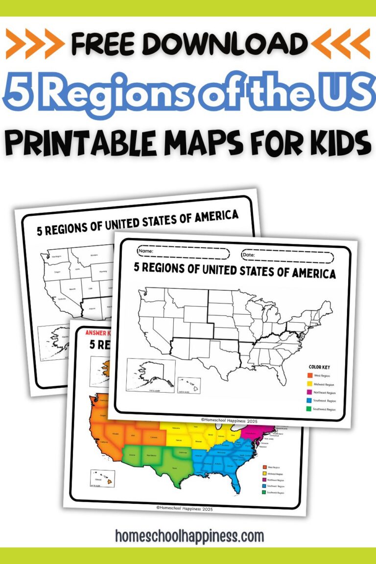 5 Regions of the United States Printable Map for Kids