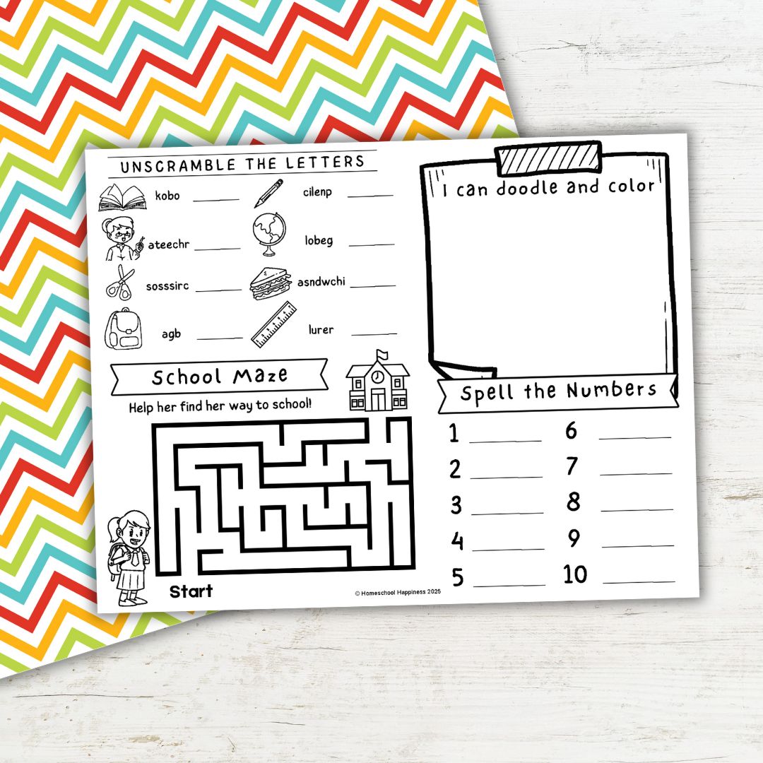 Printable Back to School Activities for Homeschool Kids